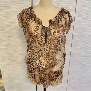 Kimikal Leopard Print Sheer Silk Blouse